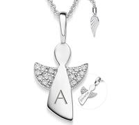 Schutzengel Kette Mädchen Kommunion Silber 925 | personalisierte Halskette mit Engel-Anhänger für Kinder mit Gravur Buchstabe Name | Kinderkette Taufkette Geschenk zur Taufe Erstkommunion Konfirmation