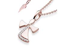 Schutzengel Kette Mädchen Rosegold (Silber 925 vergoldet), Engel-Anhänger | Halskette, Kinder-Schmuck Erst-Kommunion Tauf-Geschenk Konfirmation Firmung Geburt Taufe, Gold-Kette Kinderkette Taufkette