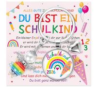 Schutzengel Schlüsselanhänger Einschulung Geschenk Set, Schulkind 2026 Anhänger Geschenk mit Grußkarte & Geschenkbox, Glücksbringer Schulanfang, Schultüte Füllung, Einschulungsgeschenke Jungen Mädchen