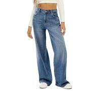 Schwangerschaft Hose Damen/Winter Cat & Monkey Lose Jeans mit weitem Bein, einfarbige, lässige Denim-Hose für Damen Strand Hose (Blue, S)
