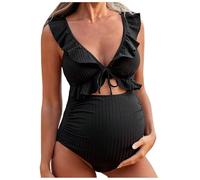 Schwangerschafts Badeanzug Damen Einteiliger Umstands-Bikini V-Ausschnitt Schwangerer Umstandsbadeanzug Maternity Umstandsbademode Swimsuit Strandbekleidung Schwimmbekleidung Swimwear Badeanzug (S)