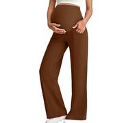 Schwangerschaftshose, dehnbar, für Schwangerschaft, Yoga, Lounge, hohe Taille, weites Bein, Arbeitshose, Bauch, Schwangerschaft, weites Bein, Sweathose mit Taschen, Herbst und Winter, coffee, M