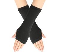 (Schwarz) 2 Stück gestrickte fingerlose Handschuhe mit Fingerlöchern, wärmende Winterhandschuhe, lange