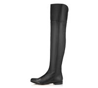 Schwarz,41 EU,Bequeme Overknee-Stiefel für Damen im Herbst, runde Zehenpartie, klobiger niedriger, Flacher Absatz, Overknee-Stiefel mit seitlichem Reißverschluss, hohe Stiefel aus PU-Leder