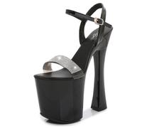 Schwarz,42 EU,20 cm Strass-Absätze für Damen, hohe Stiletto-Plateau-Sandalen mit offenem Zehenbereich und Knöchelriemen, Pumps, Abendschuhe