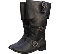 Schwarz,45,Mittelalterliche Piratenstiefel, spitze Zehenpartie, niedriger Absatz, Leder, bequeme, lässige Unisex-Country-Western-Stiefel, erhältlich für normale und breite Waden