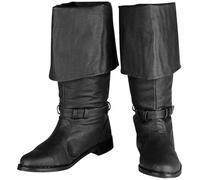 Schwarz,45,Mittelalterliche Piratenstiefel, spitze Zehenpartie, niedriger Absatz, Leder, bequeme, lässige Unisex-Country-Western-Stiefel, erhältlich für normale und breite Waden