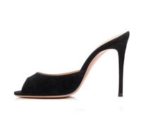 Schwarz,46 EU,Damen Pumps Peep Toe Stiletto High Heels Slip On Backless Slides Sommer Formale Hochzeit Party Kleid Sandalen Schuhe