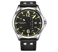 Stuhrling Original Herren Analog Sport Aviator Uhr, Quick-Set Day-Date, Lässiges Lederband (Black)