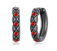 Schwarz Creolen Damen 925 Sterling Silber Juli Geburtsstein Rubin Ohrringe Punk Gothic Schmuck Geburtstags Geschenk für Herren