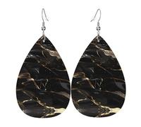 Schwarz-goldener Marmor-Leder-Ohrring für Damen, Tropfenohrringe, trendige Leder-Ohrringe, baumelndes Schmuck, Geschenke für Mutter, Ehefrau, Töchter