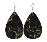 Schwarz-goldener Marmor-Leder-Ohrring für Damen, Tropfenohrringe, trendige Leder-Ohrringe, baumelndes Schmuck, Geschenke für Mutter, Ehefrau, Töchter