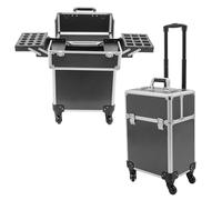 Schwarz Großer Schminkkoffer, Kosmetikkoffer Trolley 360° Drehbare Kosmetik Trolley Profi-Kosmetik Trolley Beauty Case mit 4 Ausziehbaren Fächern Make up Koffer
