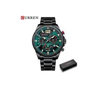(schwarz grüne Box) Curren Fashion Quarzuhren Herren Casual Sport Armbanduhr mit Edelstahl Chronograph
