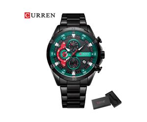 (schwarz-grüne Box) Edelstahluhren für Herren, kreatives, modisches Leuchtzifferblatt mit Chronographenuhr