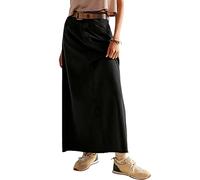Schwarz Jean Rock Damen Casual Elegant Denim Maxirock mit Taschen Aufgerauster Rohrand Vintage A-Linie Hohe Taille 2026 Sommerrock Lang Jeansrock S