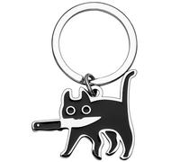 Schwarz Katze Schlüsselanhänger, Süße Schlüsselanhänger für Halloween, Anhänger Geschenke für Katzenliebhaber, Kätzchen mit Messer, für Handtaschen, Geldbörsen, Handyanhänger, Gürtel, Schlüssel