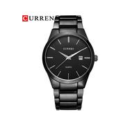 (Schwarz) Modische, schlichte Herrenuhr, schmales Stahlarmband, wasserdichte Armbanduhr für Herren,