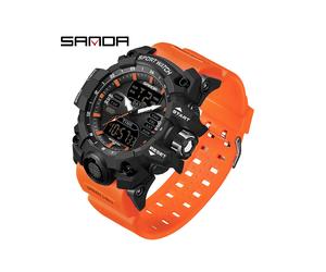 (Schwarz Orange) SANDA Sport Militär Herrenuhr Luxus LED Digitaluhr Fashion Outdoor Electron Quarz