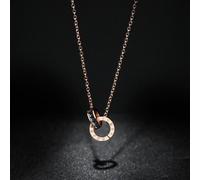 (Schwarz) Römische Doppelring-Halskette aus Titanstahl, farblose Kette, 18 Karat rosévergoldete Halskette