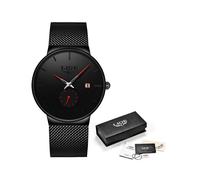 (Schwarz rot) LIGE Uhren Casual Wasserdicht Quarz Uhr Herren Uhren Top Marke Luxus Ultra-Dünne Datum