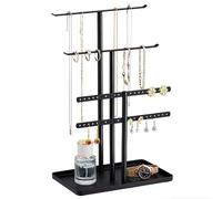 Schwarz Schmuck Organizers, Schmuckständer 32cm Groß, 4 Ebenen Robust Schmuckaufbewahrung Reise, Schmuckschrank Organizer für Halskette, Armband, Parfüm und Ohrringe, Deko Aesthetic Accessoires