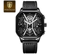 (Schwarz Silber L) Luxus Herren Armbanduhr Hochwertige wasserdichte Chronograph Leuchtende Datumsuhren