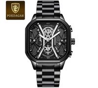 (Schwarz Silber S) Luxus Herren Armbanduhr Hochwertige wasserdichte Chronograph Leuchtende Datumsuhren