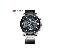 (Schwarz silber schwarz) Herrenuhr Handgelenk Curren Top-Marke Luxus Leder Quarzuhr Mode Chronograph