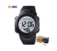(Schwarz) SKMEI Sport Fitness Uhren Herren Digital 100M wasserdichte Armbanduhr Männer 2 Zeit 10 Jahre
