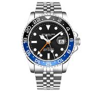 Stuhrling Original Herren Edelstahl Jubiläumsarmband GMT Uhr - Schweizer Quarz, Dual Time, Quickset Datum mit verschraubter Krone, wasserdicht bis 10 ATM