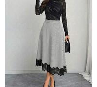 Schwarz-weiß gestreifte Volant-Saum asymmetrische Saum vielseitige drapierte elegante Damen Rock, schwarz-weiß gestreifter Rock, A-Linien Rock, Damen