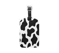 Schwarz Weiß Milchmuster Kuh Kofferanhänger mit Adressschild Lustig Leder Gepäckanhänger ID Etikett mit Namenschild für Reise Koffer Tasche(3PACK)