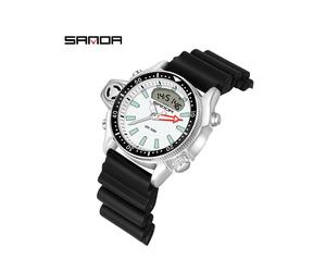 (Schwarz weiß) SANDA Sport Herren Quarz Digitaluhr Kreative Taucheruhren Herren Wasserdichte Alarmuhr