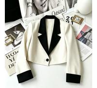 Schwarz-weiße kurze Trenchcoat-Jacke für Frühling/Sommer und Herbst/Winter, lässige Lehrer-Ausflug-Büro-Mode, elegante Pendler-Oberbekleidung