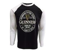 Schwarz-Weißes Guinness Langarm T-Shirt mit Dublin Irland Label (Large)