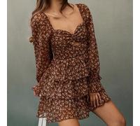 Schwarz-weißes Polka-Dot-Sommerkleid für Damen mit Herz-Ausschnitt, Schlüsselloch-Ausschnitt, Puffärmeln, gestuften Rüschen, Mini-Länge, Blumenmuster,