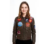 Schwarze A2 Top Gun Leder-Bomberjacke für Damen - Kimberley EU 50 / UK 22