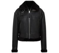 Schwarze B3-Fliegerjacke aus Shearling-Schaffellleder für Damen