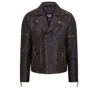 Schwarze Brando-Bikerjacke aus Leder im Vintage-Stil mit doppeltem Kreuzreißverschluss für Herren - Fagernes XL