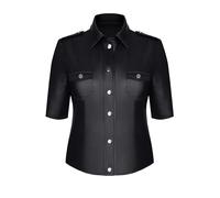 Schwarze Damen Jacke Bluse im Militärstil mit Kragen und Schulterklappen Shirt aus Wetlook Material S