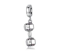 Schwarze Emaille-Sport-Fußball-Charms, 925er-Sterlingsilber, Charms für Pandora-Armbänder (Hantel-Anhänger), Sterling-Silber