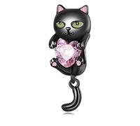 Schwarze Katze Bead Charm 925 Sterling Silber Charm passt für Pandora Armband Halskette