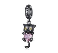Schwarze Katze Charm 925 Sterling Silber Charm passt für Pandora Armband Halskette, BSC800