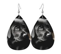 Schwarze Labrador-Welpen-Ohrringe für Frauen, tropfenförmige Leder-Ohrringe, doppelseitig, baumelnde Ohrringe, leicht, Damen-Ohrschmuck, Schmuck, modisches Geburtstagsgeschenk