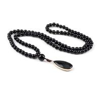 Schwarze Obsidian-Halskette für Männer, natürlicher schwarzer Onyx, 108 Mala-Perlen, Anhänger, Lange Halskette, Frauen, buddhistischer Gebetsschmuck