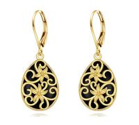 Schwarze Onyx Ohrringe 925 Sterling Silber Gold Filigrane Tropfen Hängend Ohrhänger Schmuck Geschenk für Damen Mädchen