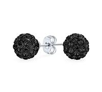 Schwarze Pavé Kristall Disco Kugel Ohrstecker Für Frauen Und Teenager Rund Einfach Grunddesign .925 Sterlingsilber 8MM