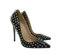 Schwarze sexy Braut- und Abendpumps mit Nieten für Damen - 12 cm High Heels für Hochzeiten, Partys,Schwarz,46 EU