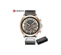 (schwarze silberne Box) Curren Uhren Herren Marken Luxus Casual Lederarmband Sport Quarz Armbanduhr